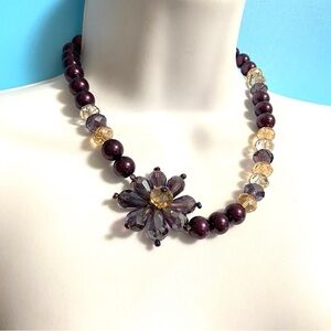 Plum Glass Beads Floral Statement Necklace